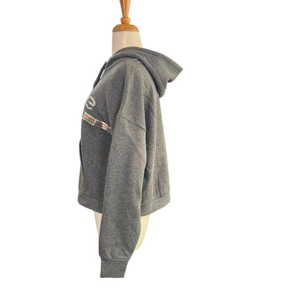 Bebe Women's Sequin Logo Hoodie Charcoal BP2350B Large NWT Thumbholes Kangaroo P - Picture 4 of 11